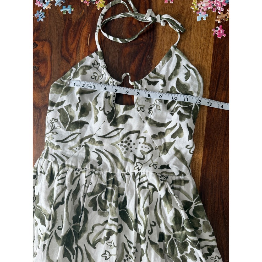 1. STATE Womens S Linen halter Maxi Dress Olive Green Floral White Wedding Guest - Picture 2 of 10